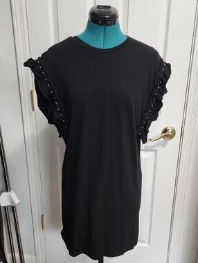 Forever 21 Black Stud Ruffle Trim Top/Midi Dress